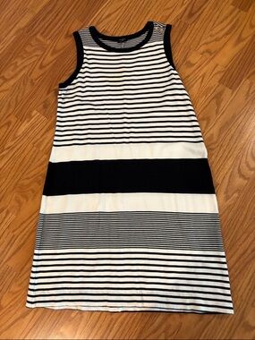 Talbots Black and White Striped Crewneck Top
